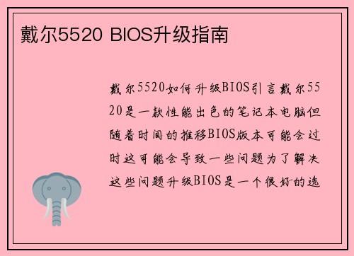 戴尔5520 BIOS升级指南
