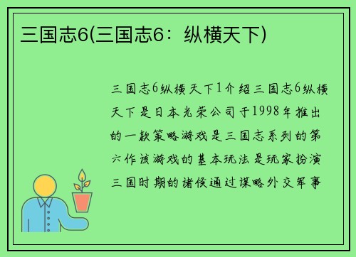 三国志6(三国志6：纵横天下)